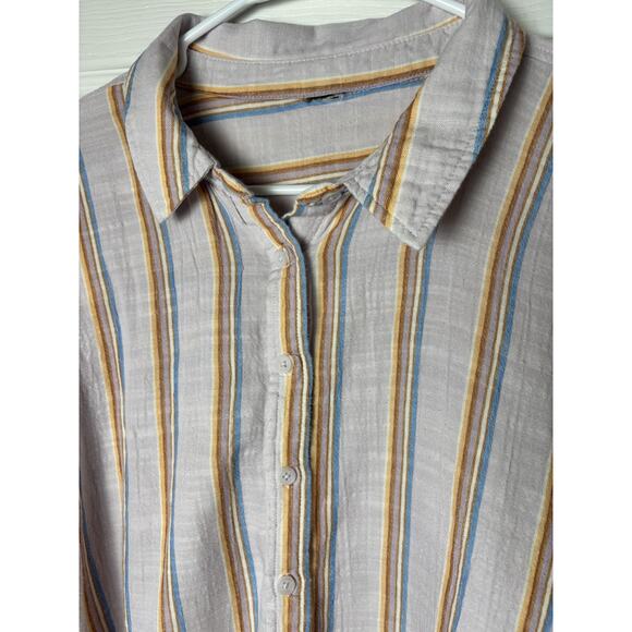 Purple Stripe Button Up Oxford Shirt Size L - Picture 2 of 5